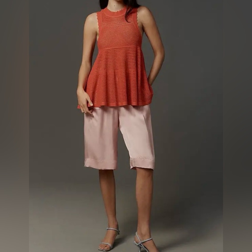 Anthropologie Maeve Open Knit Scallop Edge Babydoll Sweater Tank Top NWT!